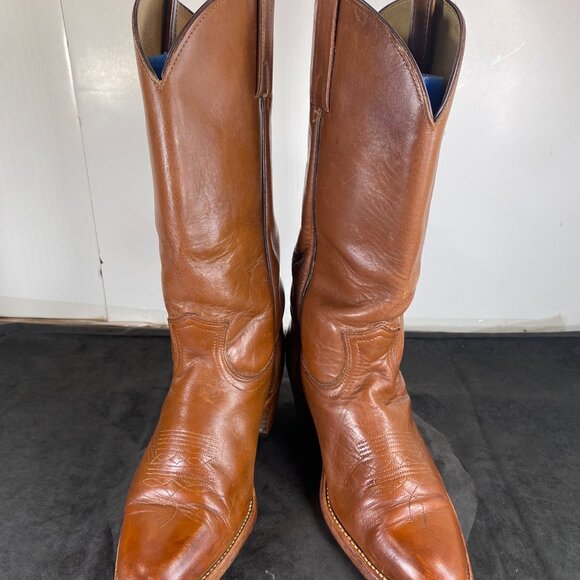 Men's 1970's,  Frye, 9.5 D,  Full Calf Cognac Brown Cowboy Boots, Made in  USA - Picture 9 of 12
